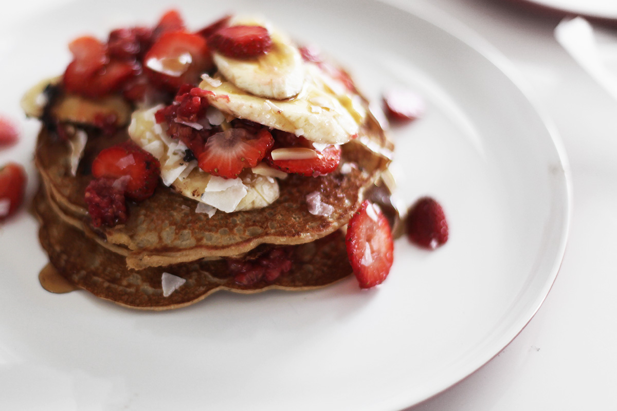 a stack of nutritious wholemeal protein pancakes 